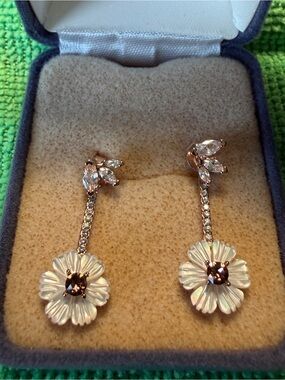 Vintage Rose Gold Plated Sterling Silver Gemstone & Pearl Pierced Earrings